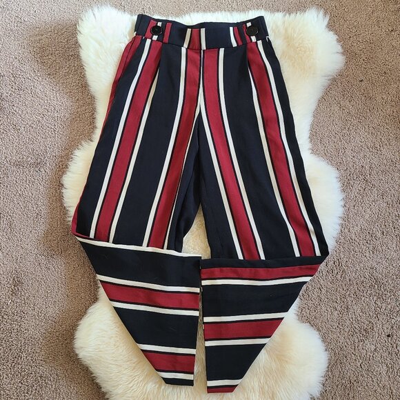 Zara trf Collection Cropped Wide Leg Striped Pants with Button Waist Det… - Picture 1 of 6